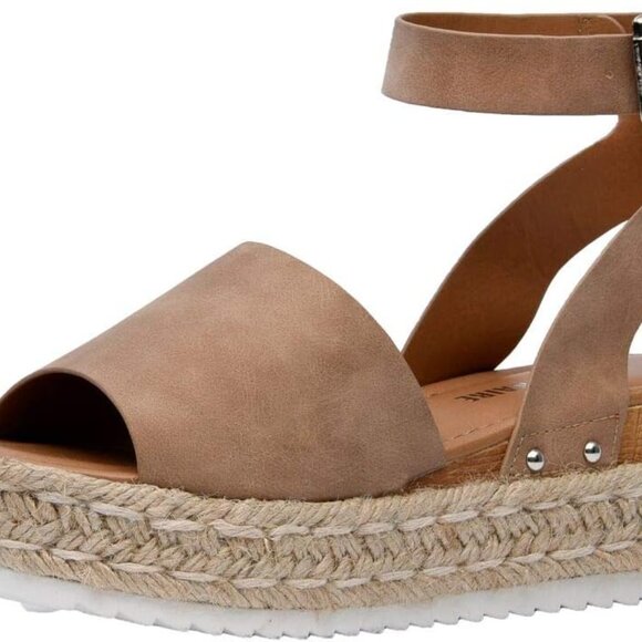 Women's Espadrille Flatform Sandal Vegan Leather Open Toe Buckle Size 8.5 - Picture 2 of 3